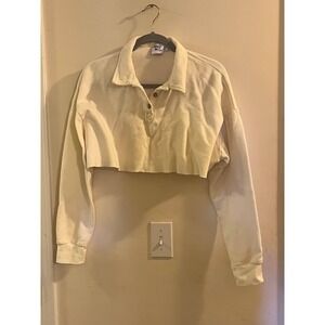 Princess Polly Cotton Oversized Cropped Sweatshirt Women's Size 6 Cream